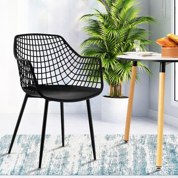 Costway Black Modern Plastic Shell Hollow Dining Chair Set of 4 with Metal Legs for Living Room