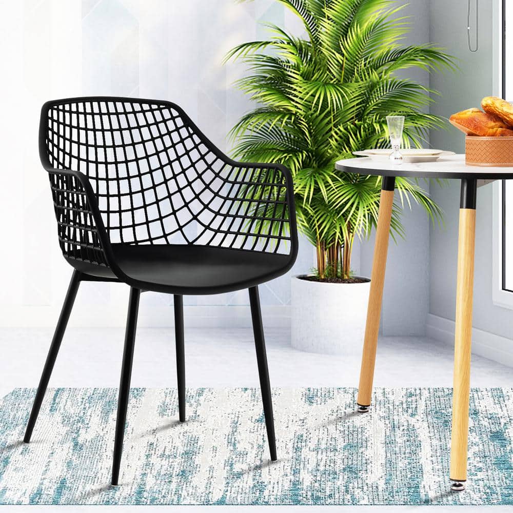 Costway Black Modern Plastic Shell Hollow Dining Chair Set