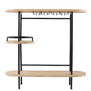 Dagney 38.25 in Natural and Black Finish Wine/Bar Table w/Glassware Storage