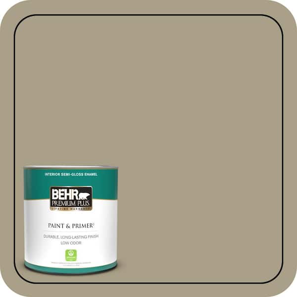 BEHR PREMIUM PLUS 1 qt. #N340-4 Tent Green Semi-Gloss Enamel Low Odor Interior Paint & Primer