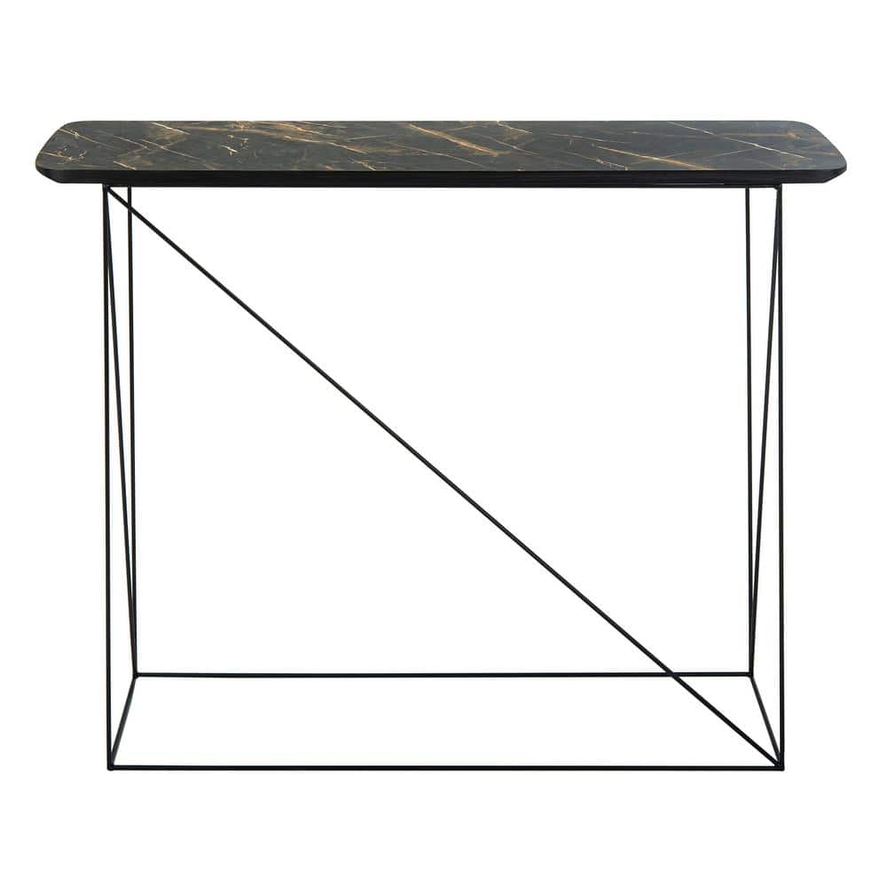 Transitional Black Wood and Metal Console Table with Storage