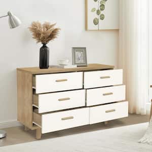 6-Drawers Solid Wood Storage Cabinet with in White Plus Light Wood 30.3 in. H x 47.2 in. W x 15.8 in. D