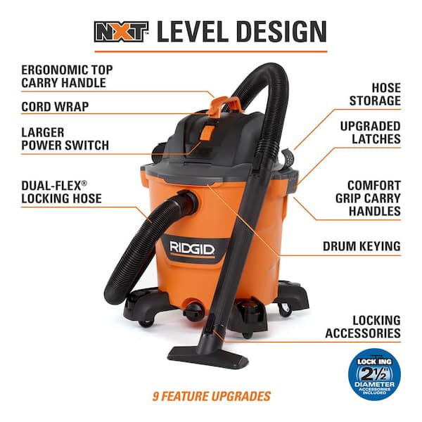 RIDGID HD1200F 12 Gallon 5.0 Peak HP NXT Wet/Dry Shop Vacuum With ...
