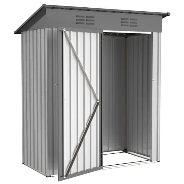 Unbranded 5 ft. W x 3 ft. D Galvanized Metal Shed with Lockable Doors, Tool Storage Garden Shed For Patio Lawn Backyard Trash Cans