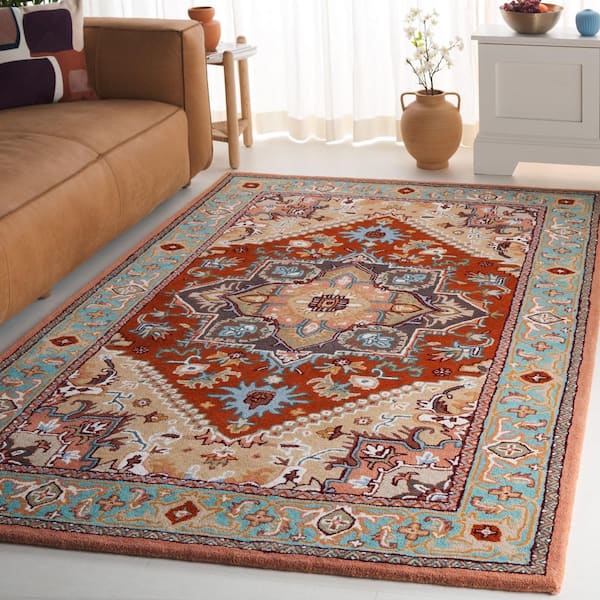 Heritage 6 ft. x 9 ft. Red/Pink Border Floral Medallion Area Rug