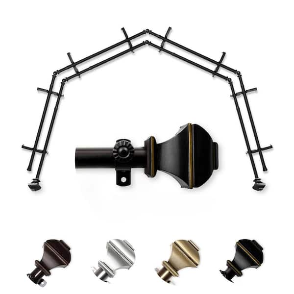 EMOH 13/16" Dia Adjustable 4-Sided Double Bay Window Curtain Rod 28 to 48" (each side) with Julianne Finials in Black