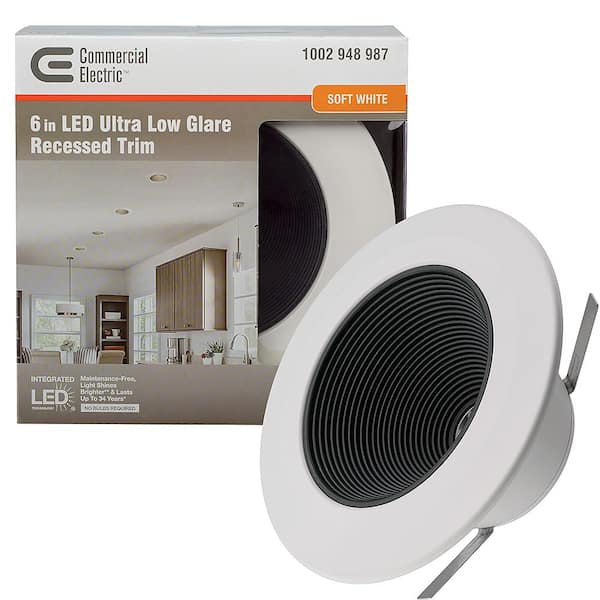 6 in. Black Low Glare Integrated LED Recessed Light Trim 670 Lumens 3000K Soft White Kitchen Bedroom Office