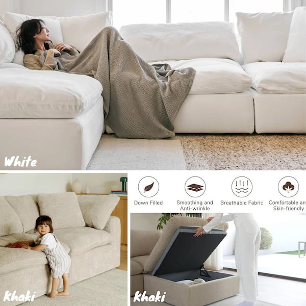 Magic Home 157 in. Square Arm 6-Piece Linen U-shaped Sectional