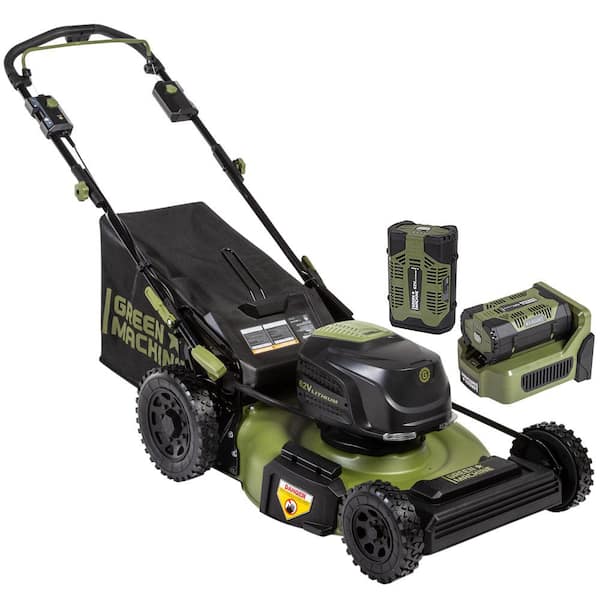Green Machine 62V Brushless 22 in. Electric Cordless Battery Self- Propelled Lawn Mower with 2 4.0 Ah Batteries and Charger