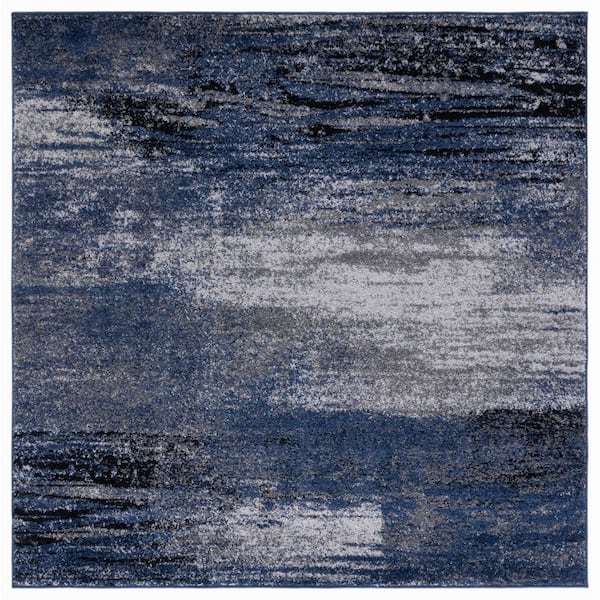 Adirondack Gray/Blue Solid Color 4 ft. x 4 ft. Distressed Square Area Rug