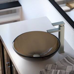Glass Vessel Sink in Taupe with 721 Faucet and Pop-Up Drain in Brushed Nickel