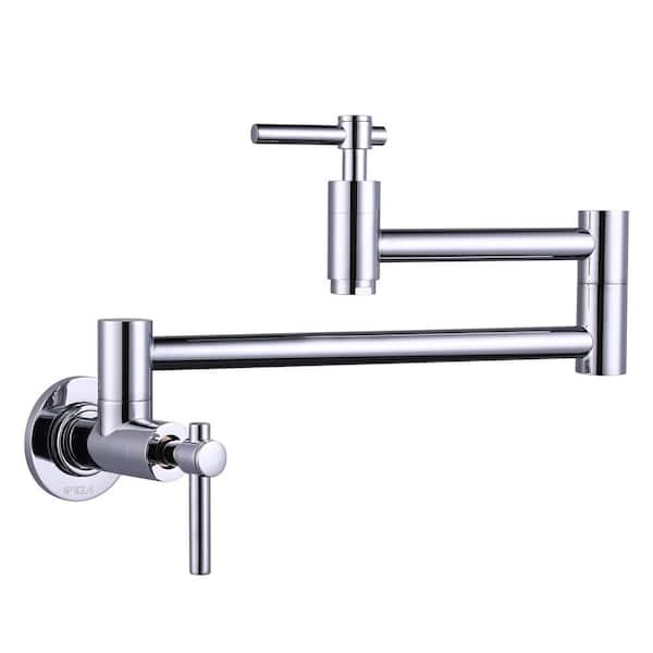 WOWOW Wall Mounted Pot Filler with Double Handles in Polished Chrome ...