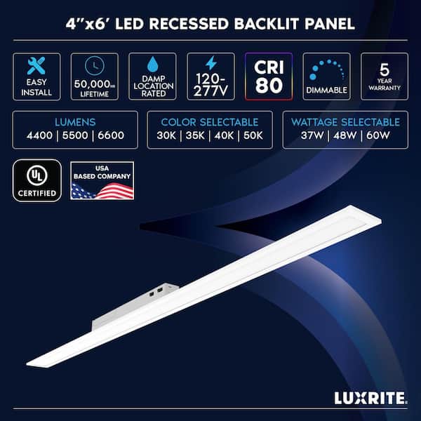60-Watt 6 ft.x4 in.Integrated LED Recessed Backlit LED Panel Light,4CCT,Up to 6600LM Dimmable 120-277V UL Listed 4-Pack