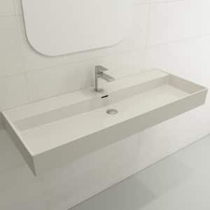 Milano Biscuit 47.75 in. 1-Hole Wall-Mounted Fireclay Rectangular Vessel Sink with Overflow