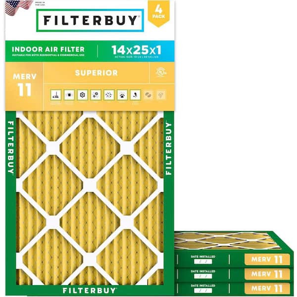 14 in. x 25 in. x 1 in. MERV 11 (FPR 7) Allergen Defense Pleated HVAC AC Furnace Air Filters Replacement (4-Pack)