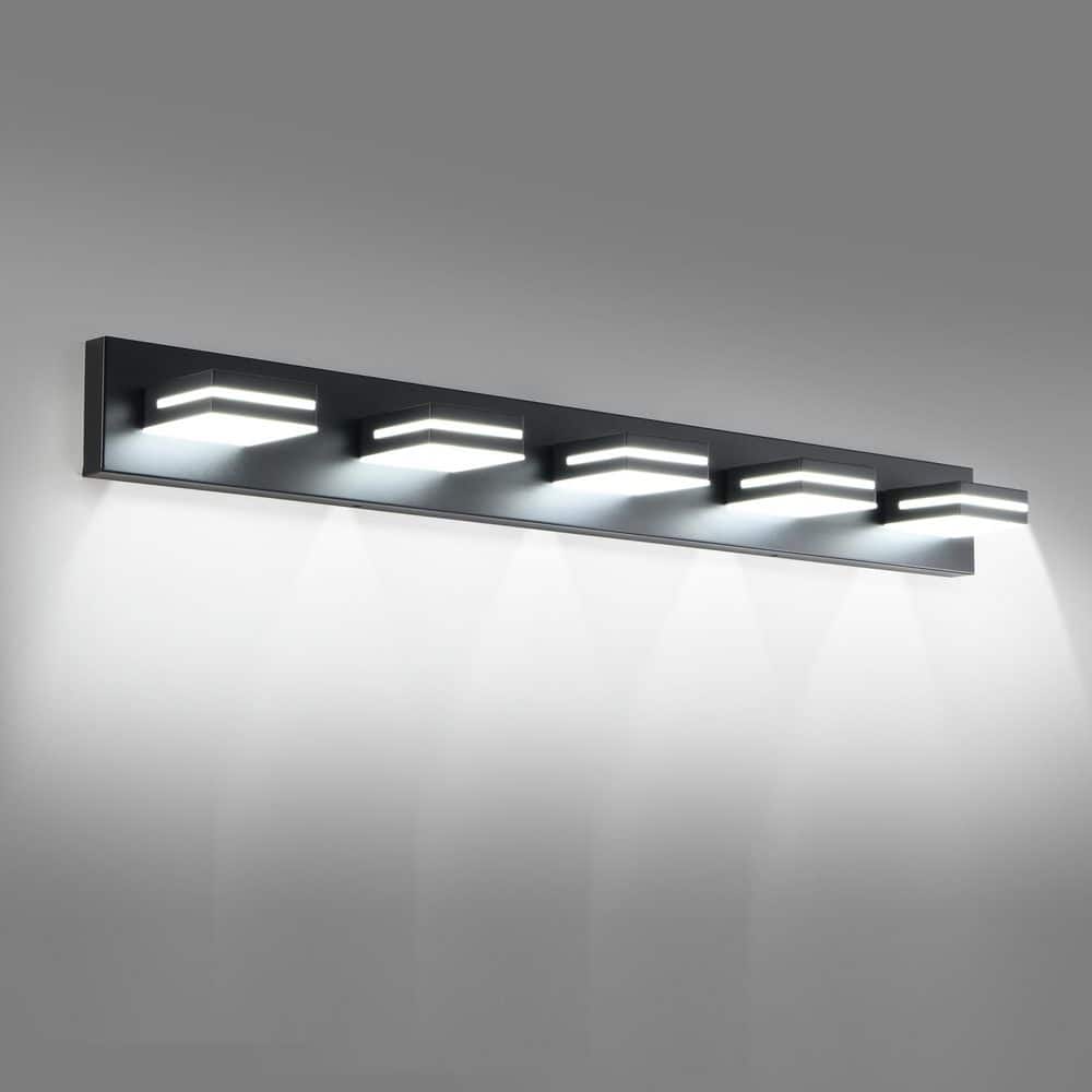 40.6 in. 5-Light Black LED Vanity Light Wall Sconce with Square Shade, Sleek Minimalist Design price history on PriceWatchPro
