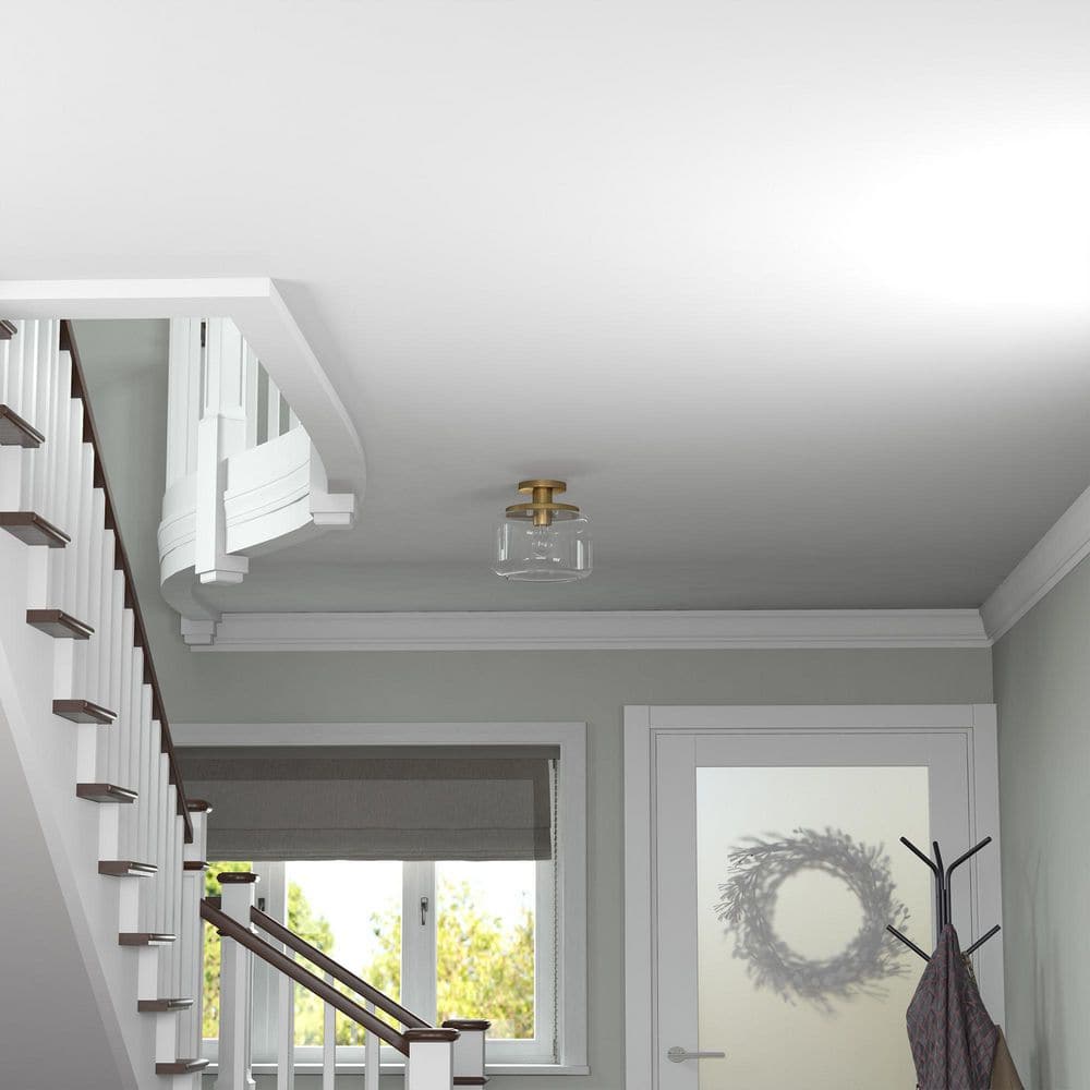 Tatum 11" Brushed Brass & Clear Glass Semi-Flush Mount Ceiling Light