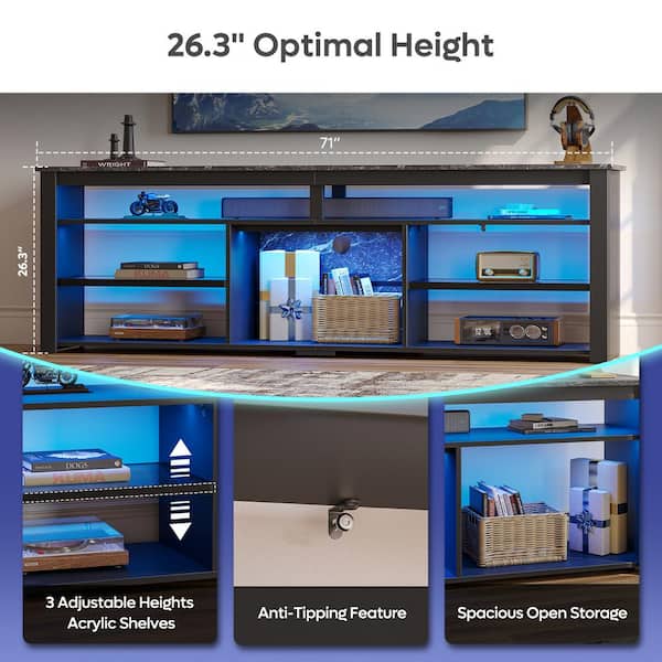 Bestier 71 in. Black Marble Color TV Stand FIts TV's Up to