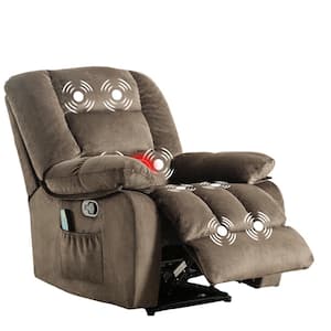 Brown-Green Overstuffed Fabric Recliner Chairs with 8-Point Vibration Massage Manual Pull Recliner with Time Setting