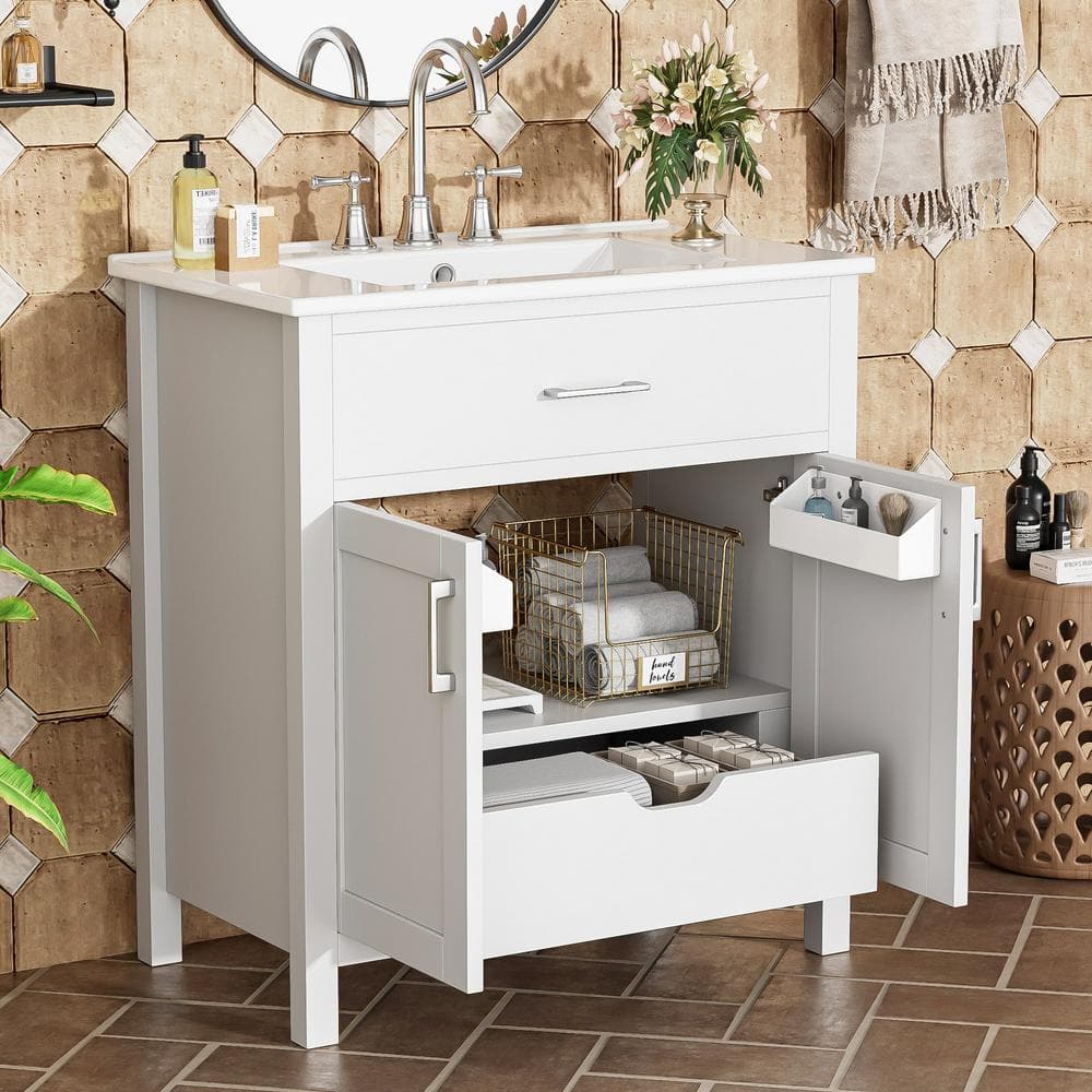 30 in. W Single Sink Freestanding Bath Vanity in White with White Ceramic Top for Small Bathrooms price history on PriceWatchPro