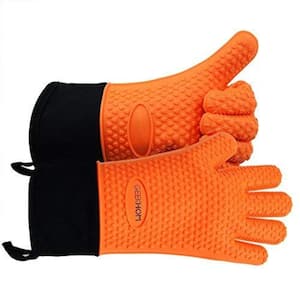 Uniform Size Silicone Heat Resistant Grilling Gloves, Waterproof Oven Gloves Cooking Accessories for Outdoor, Orange