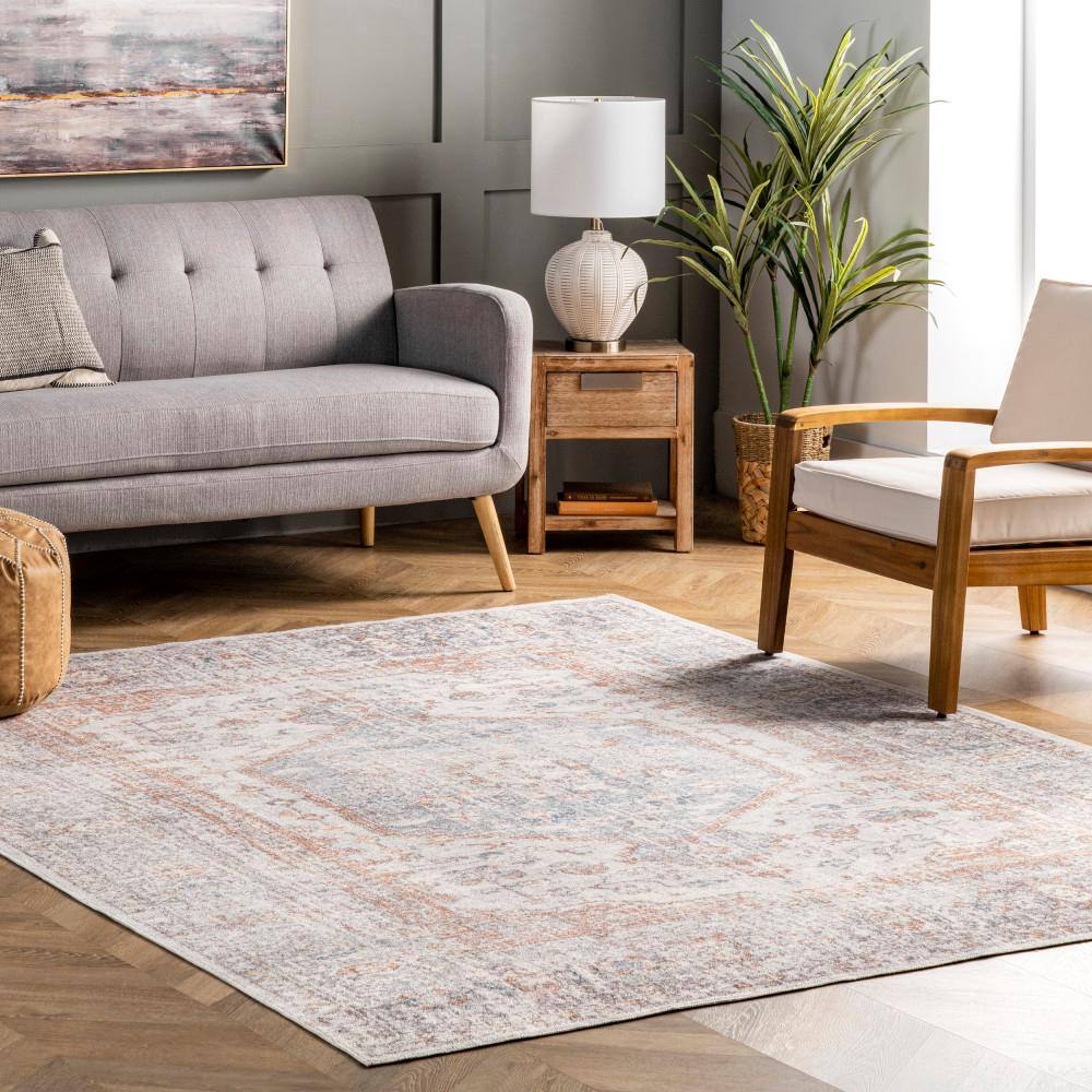 Easy-Care 8' x 10' Gray Synthetic Rectangular Washable Rug