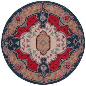 Bellagio Ivory/Pink 3 ft. x 3 ft. Floral Border Round Area Rug