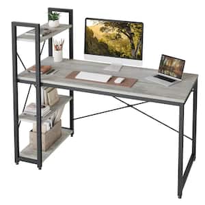 55.51 in. Retro Grey Oak-Light Computer Desk with Storage Shelves