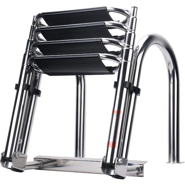Heavy Duty 316 Stainless Steel 4 Step Telescoping Folding Pontoon BoatLadder with Wide Strong Handrails Reach 15.5 in. H