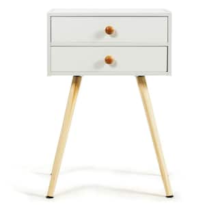 15 in. White 24 in. Rectangular MDF End Table with 2-Drawers