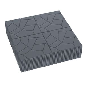 12 in. 44-Pieces Stone Style Patio DIY Module Interlocking Deck Tiles, Easy to Install for Porch, Backyard, Dark Gray