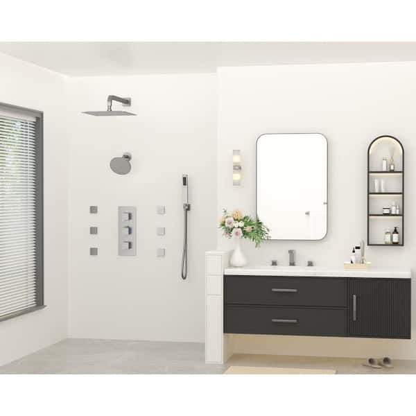 Thermostatic Triple Handles 8-Spray Dual Shower Head Shower Faucet with 6-Jets in Brushed Nickel (Valve Included)