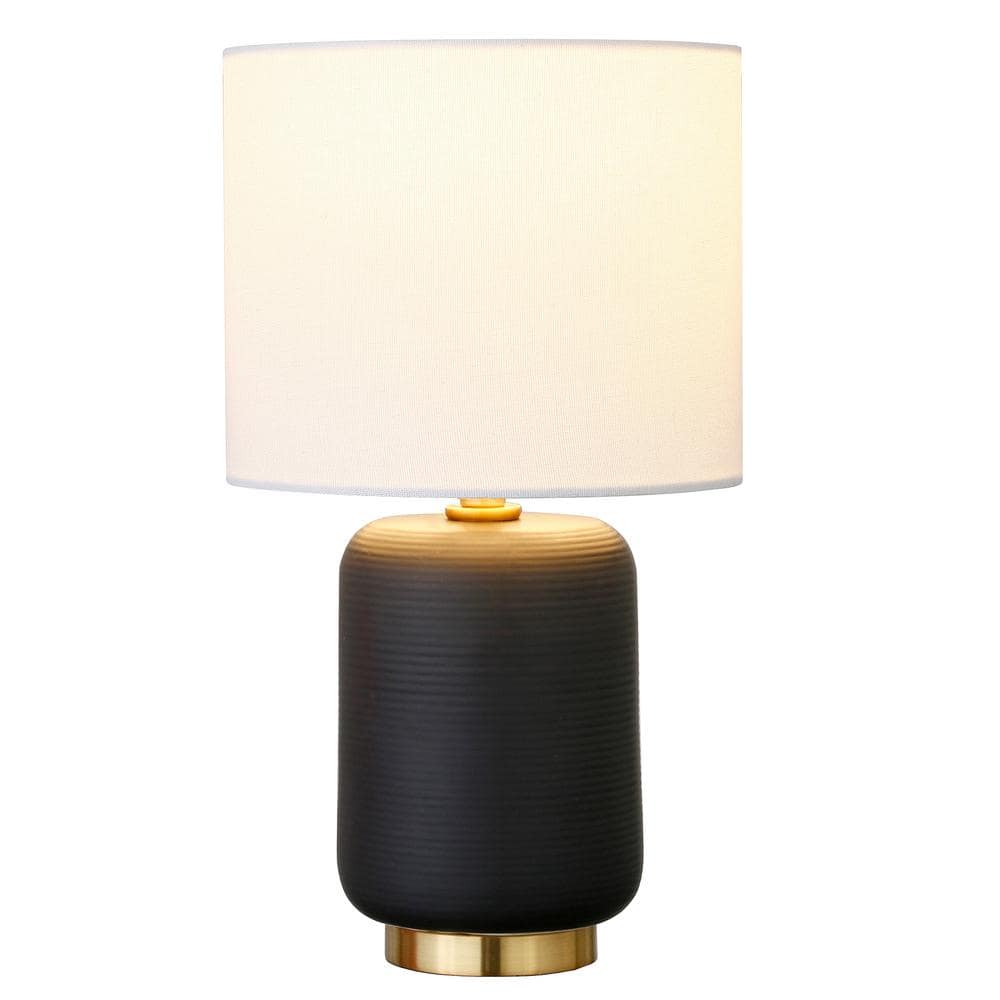 Lambert 15" Matte Black Ceramic Mini Lamp with White Linen Shade