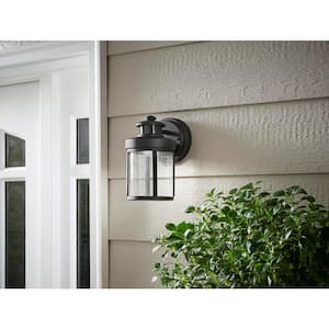9.1 in. Black Motion Sensor Integrated LED Outdoor Wall Lantern Sconce