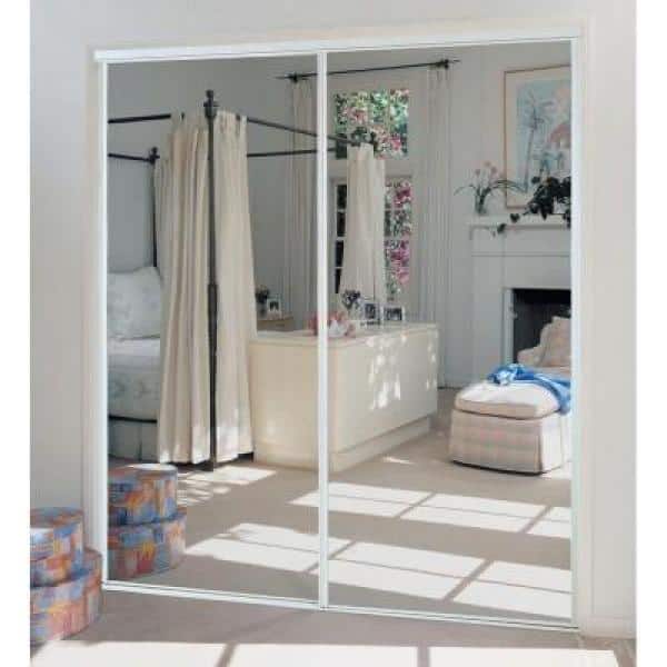 White Mirror Steel Framed Sliding Door, 96×80 Sliding Mirror Closet Doors