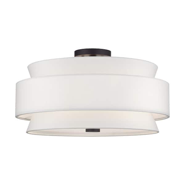 Livex Lighting Fontana 5-Light Bronze Semi Flush Mount with Off-White Fabric Shade