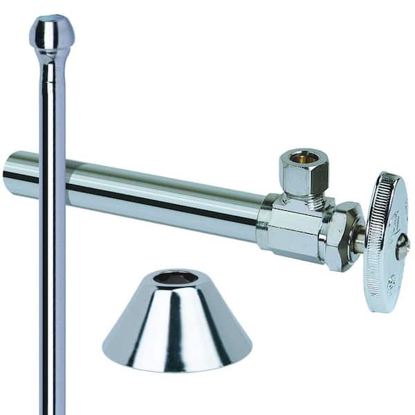 BrassCraft Faucet Kit: 1/2 in. Nom Sweat x 3/8 in. O.D. Comp Multi-Turn Angle Valve with 5 in. Extension, 12 in. Riser and Flange