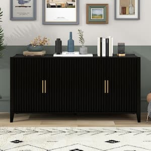63.1 in. W x 17.7 in. D x 31.9 in. H Black Linen Cabinet Storage Cabinet with Metal Handles for Living Room, Bedroom