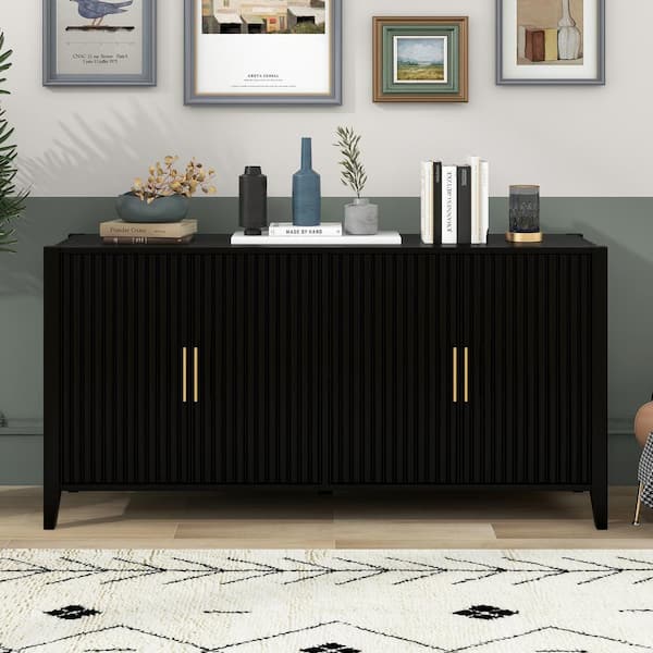 Unbranded 63.1 in. W x 17.7 in. D x 31.9 in. H Black Linen Cabinet Storage Cabinet with Metal Handles for Living Room, Bedroom