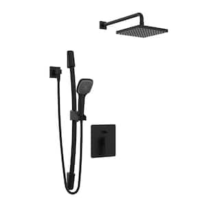 Belanger 1-Spray Square Hand Shower and Showerhead from Wall Combo Kit with Slide Bar and Valve in Matte Black