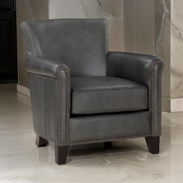 Gray and Espresso Brown Leather Arm Chair