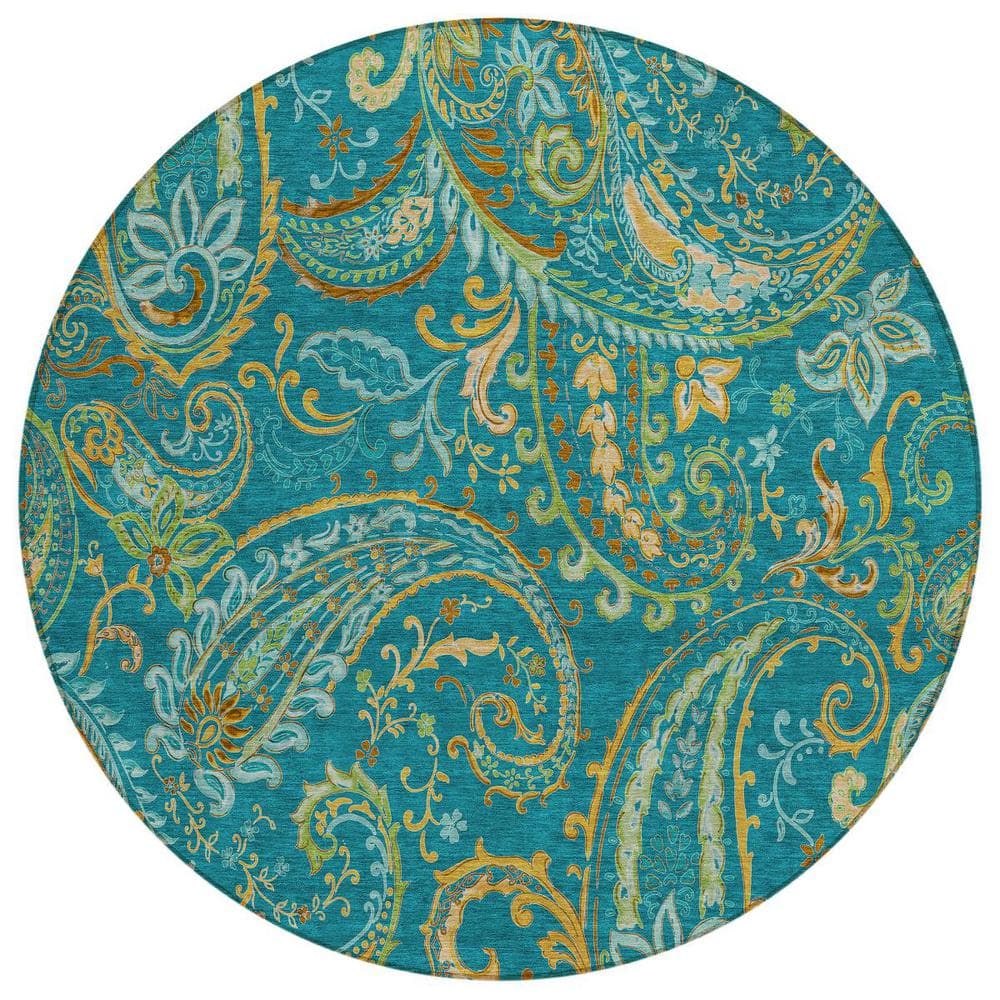 Teal 8 ft. Round Woven Paisley Polyester Round Indoor/Outdoor Area Rug price history on PriceWatchPro