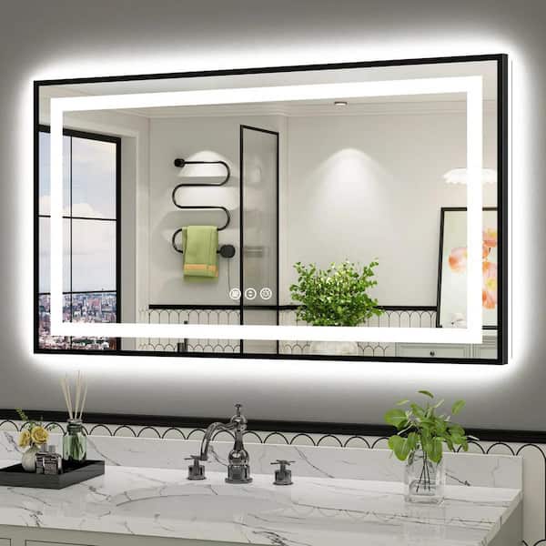 50 in. W x 30 in. H Rectangular Framed Front and Back LED Lighted Anti-Fog Wall Bathroom Vanity Mirror in Tempered Glass