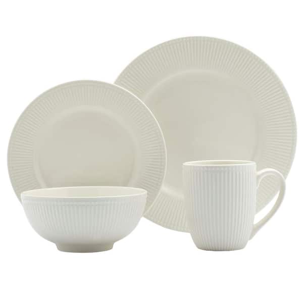 Tabletops Gallery 16-Piece Flore White Porcelain Dinnerware Set (Set of 4)