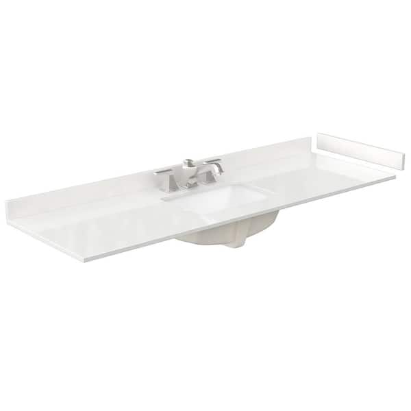 66 in. W x 22 in. D Quartz White Rectangular Single Sink Bathroom Vanity Top in White