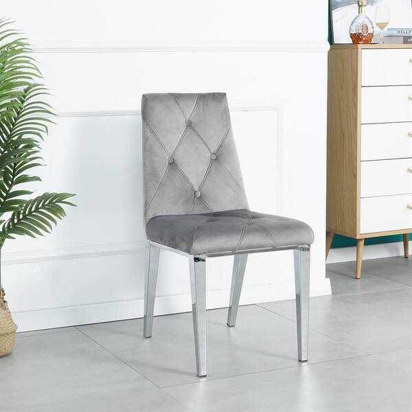 grey velvet chair with chrome legs