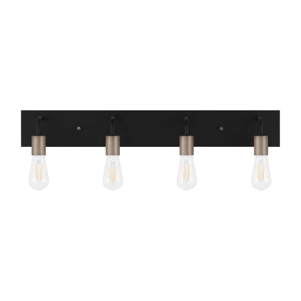 Hampton Bay Northvale 30 in. 4-Light Matte Black Industrial Bathroom Vanity Light