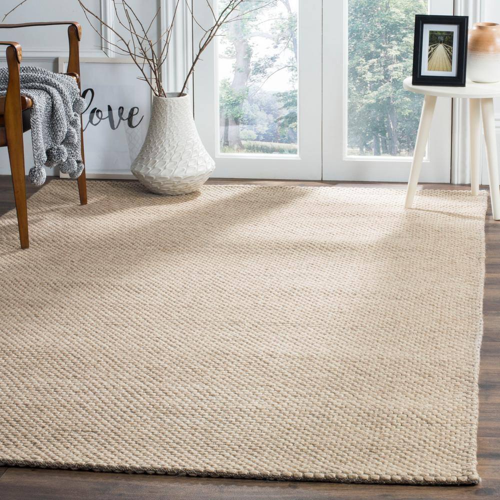 Beige Handmade Wool and Cotton Braided Square Area Rug