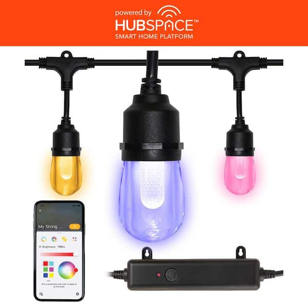 Smart Black 24-Light 48 ft. Indoor/Outdoor Plug-in Integrated LED RGBW String Light with Party Mode Powered by Hubspace