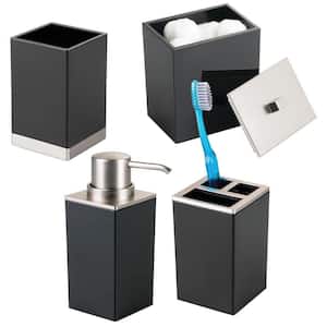 4-Piece Bathroom Accessory Set with Soap Dispenser, Rinsing Cup, Toothbrush Holder, Toothpaste Caddy in Brushed Black